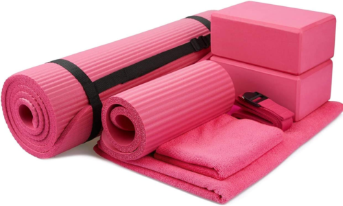 7-Piece Home Gym Yoga Set - Mat, Blocks, Towels, Strap, and Knee Pad