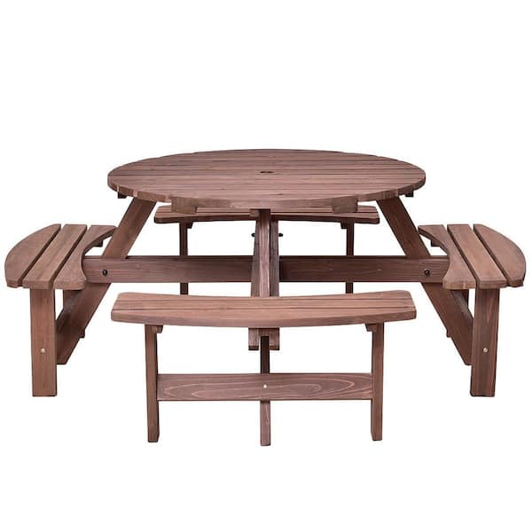8-Seat Wood Patio Picnic Dining Seat Bench Set