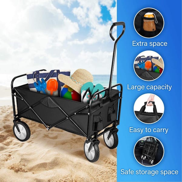 5 cu.ft. Oxford Fabric Steel Frame Wagon Heavy-Duty Folding Portable Hand Cart Camping Garden Cart with Universal Wheels