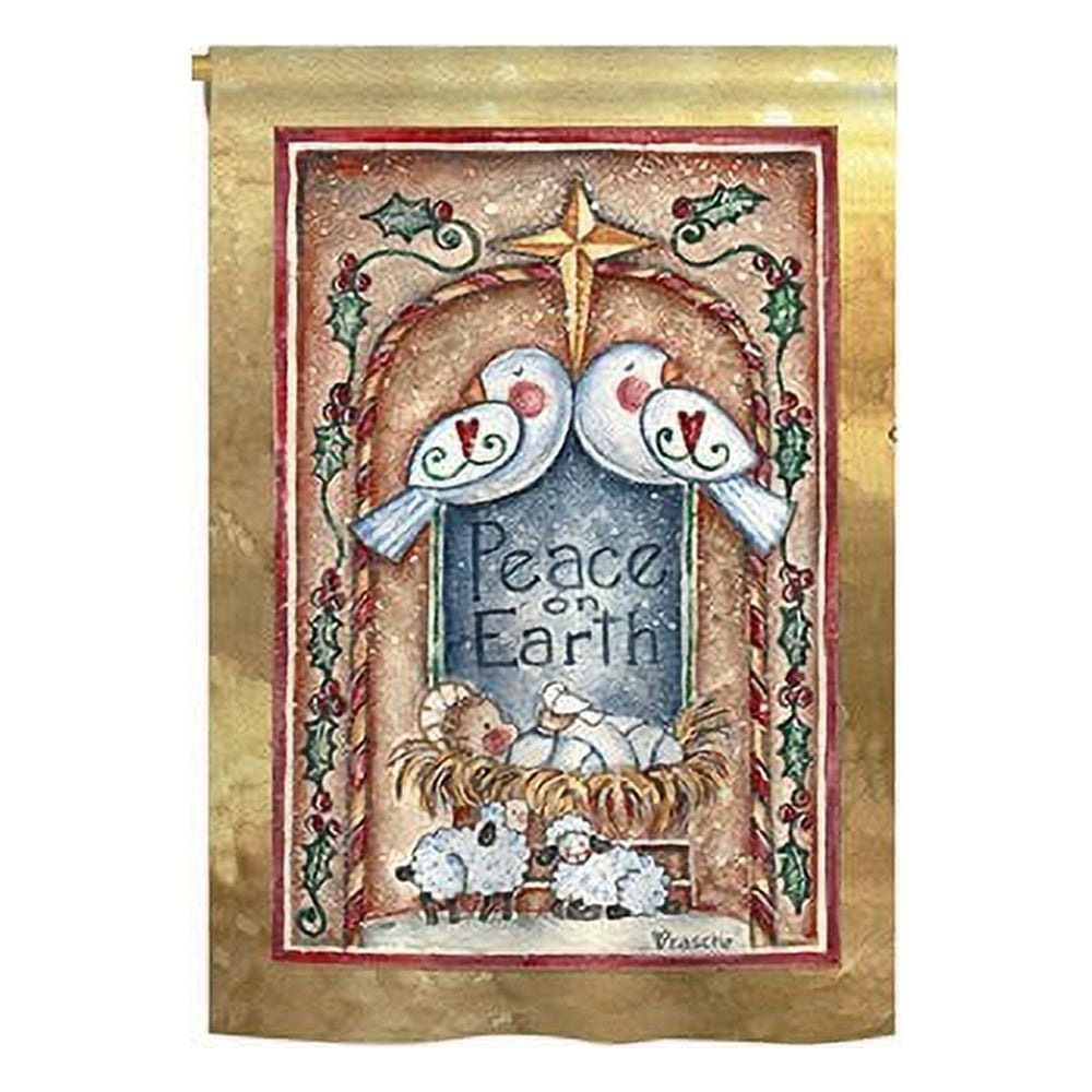 Breeze Decor 64125 Nativity Peace on Earth Doves & Nativity 2-Sided Impression Garden Flag - 13 x 18.5 in.