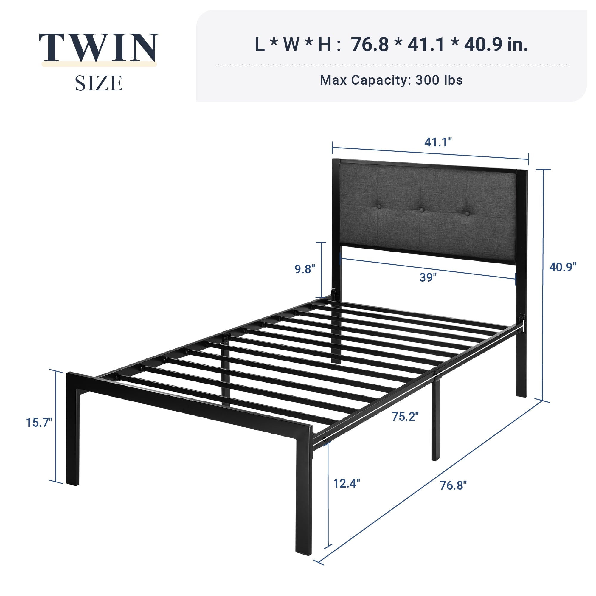 Allewie Twin Platform Bed with Upholstered Button Tufted Headboard with 11