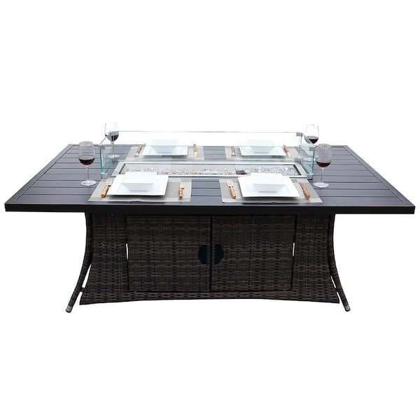 ELLE Brown Wicker Patio Furniture Outdoor Fire Pit Table