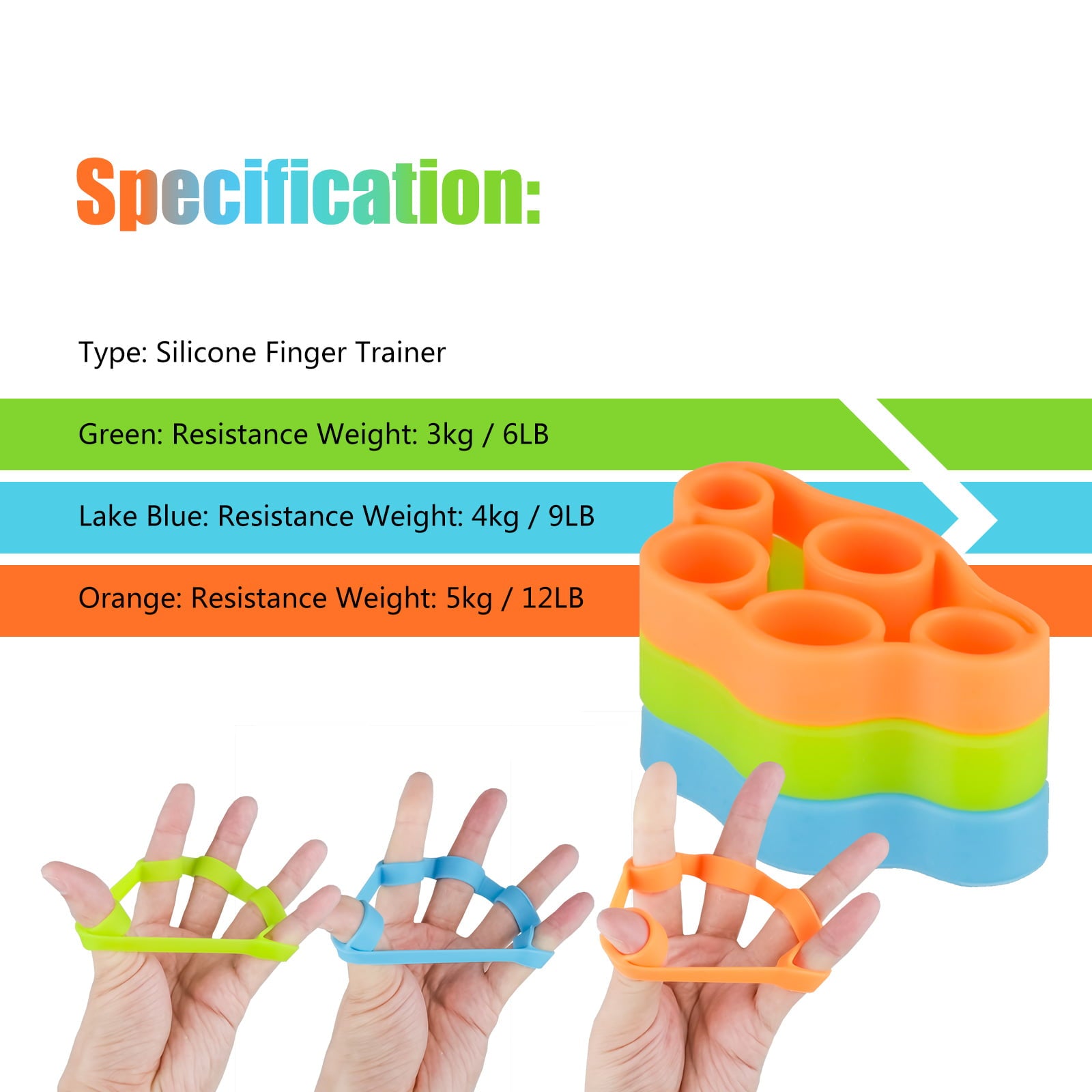 EEEkit 3pcs Finger Stretcher Hand Resistance Bands Hand Exerciser Finger Grip Strengthener Strength Trainer Gripper Set for Arthritis Carpal Tunnel Exercise Guitar Rock Climbing