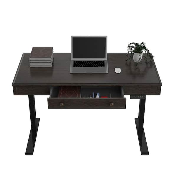 48 in. Rectangular Walnut 1-Drawer Standing Desk with Programmable Presets and USB Charging and Collision Protection
