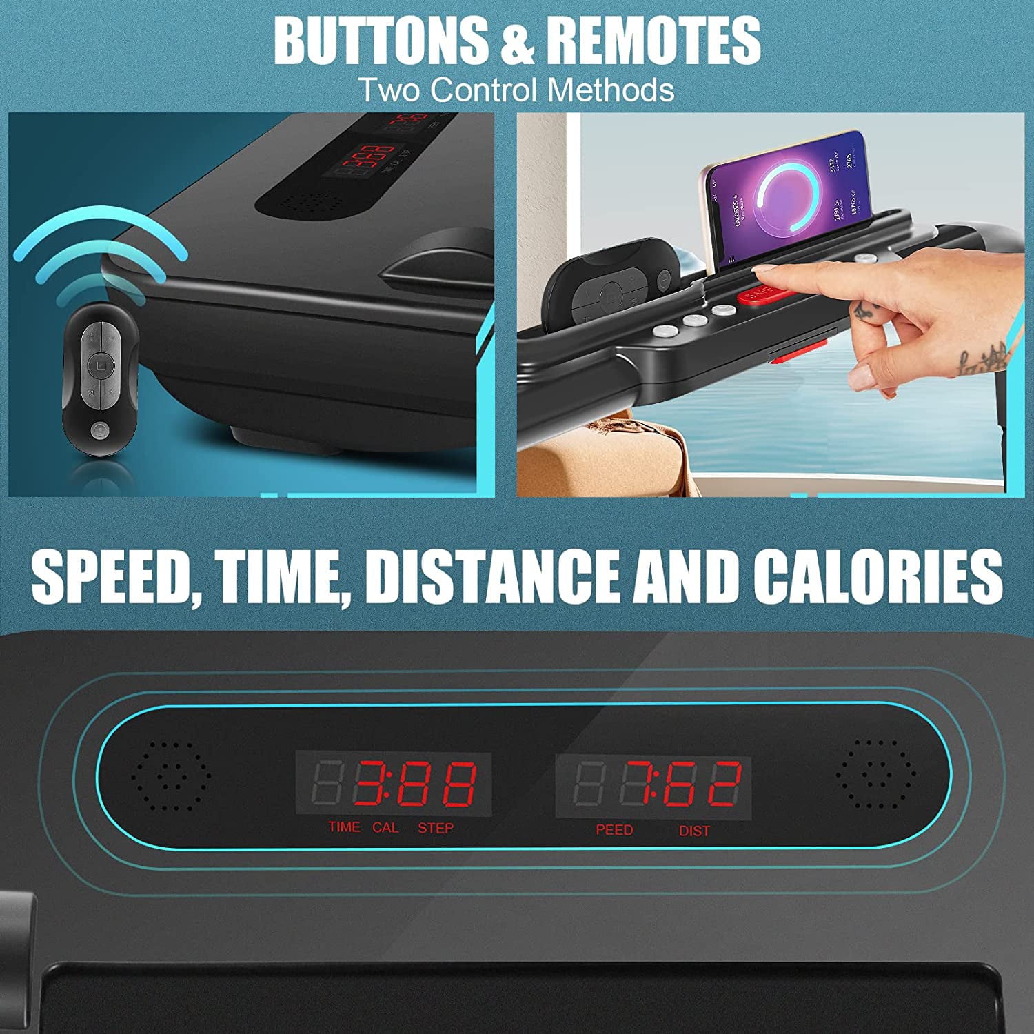 Adnoom Folding Treadmill 2.25HP Under-Desk Treadmill for Home Office Gym Compact Walking Jogging Running Machine with Remote Control,Bluetooth Speaker LED Display, Water Bottle Cage