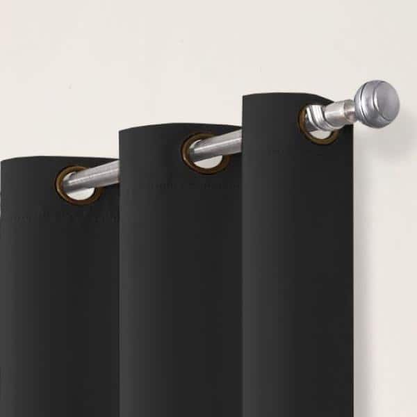 Darrell ThermaWeave Black Solid Polyester 37 in. W x 84 in. L Blackout Pair Grommet Curtain Panel
