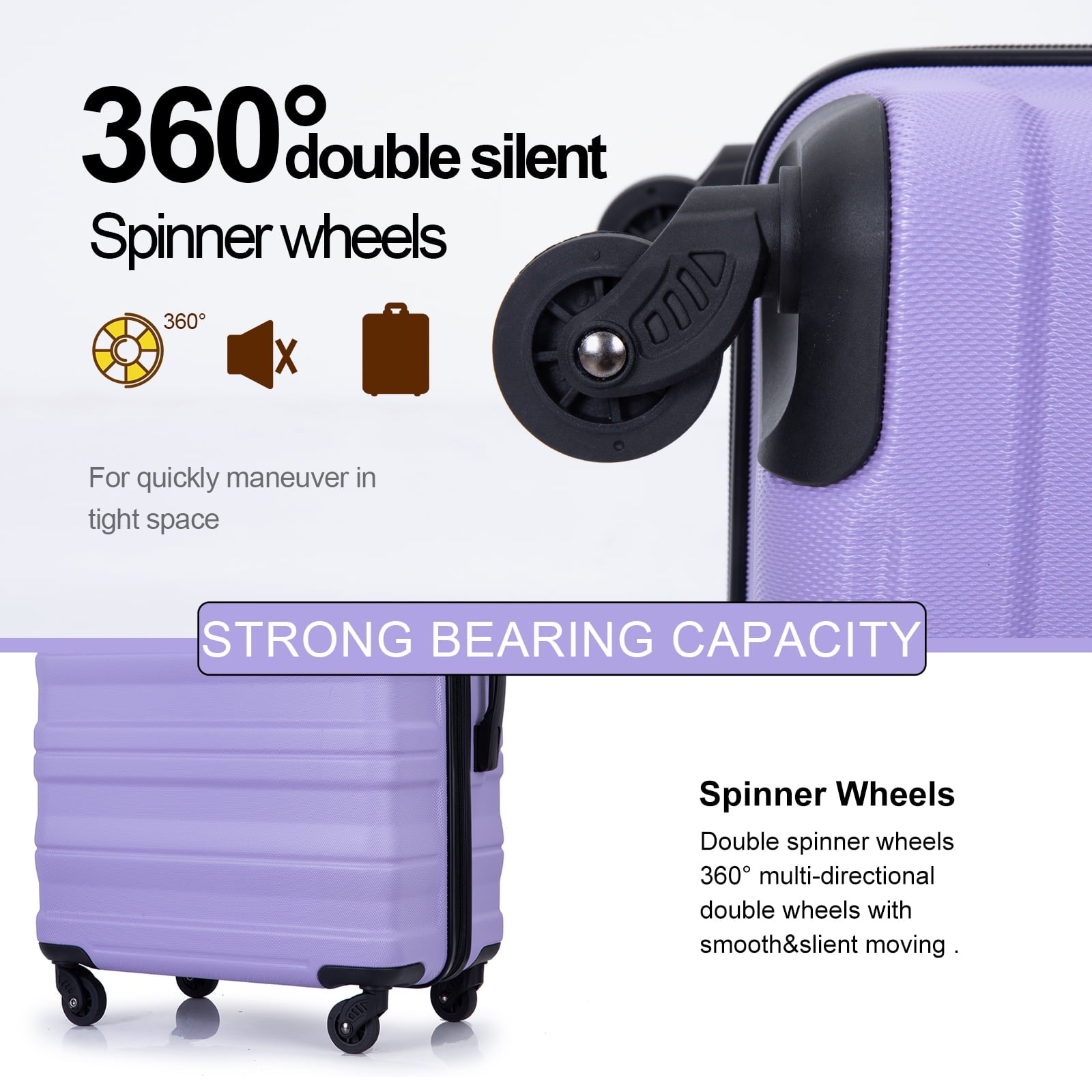Tripcomp Hardshell Luggage Set 3-Piece Set (21/25/29) Lightweight Suitcase 4-Wheeled Travel Case(Purple)