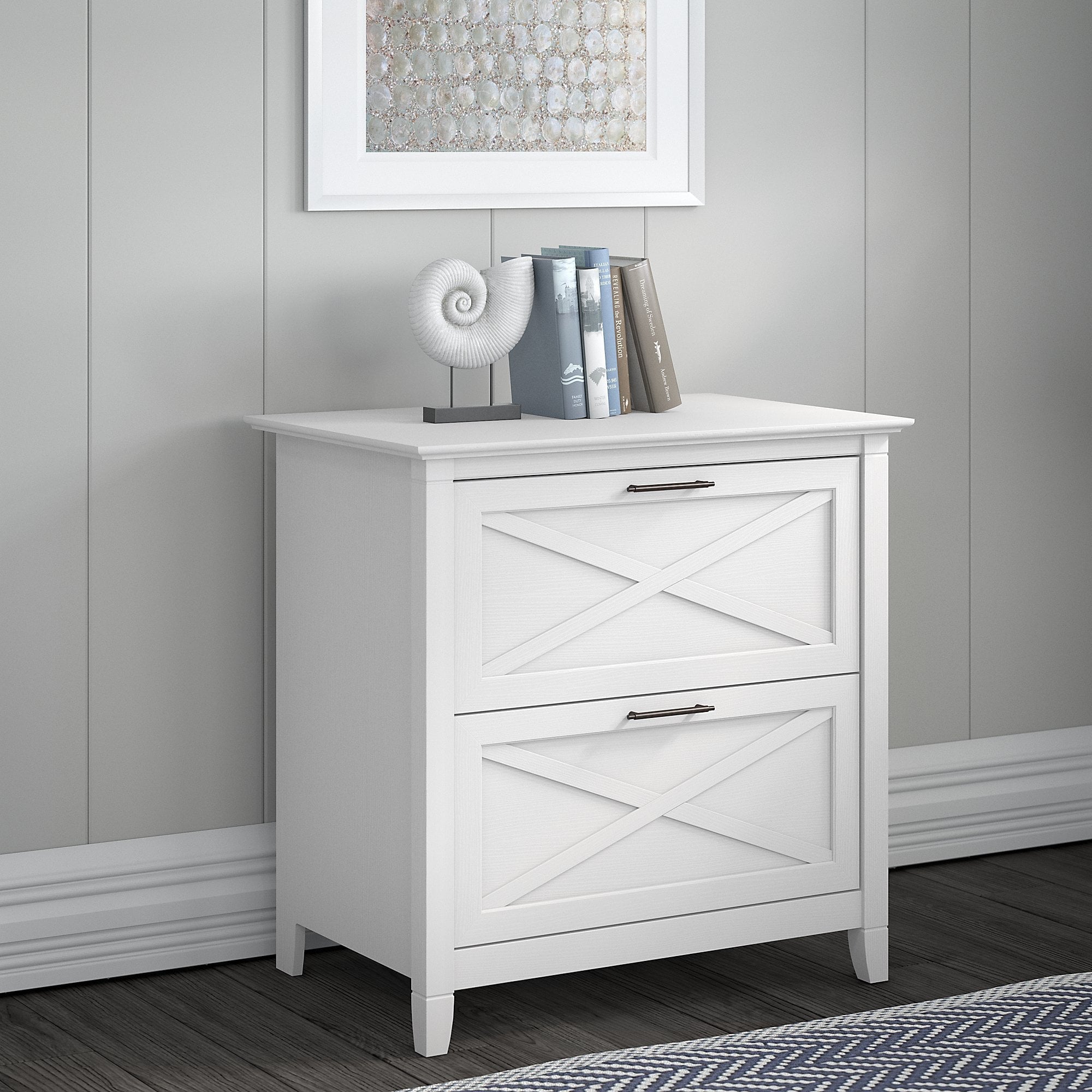 Bush Furniture Key West 2 Drawer Lateral File Cabinet in Pure White Oak