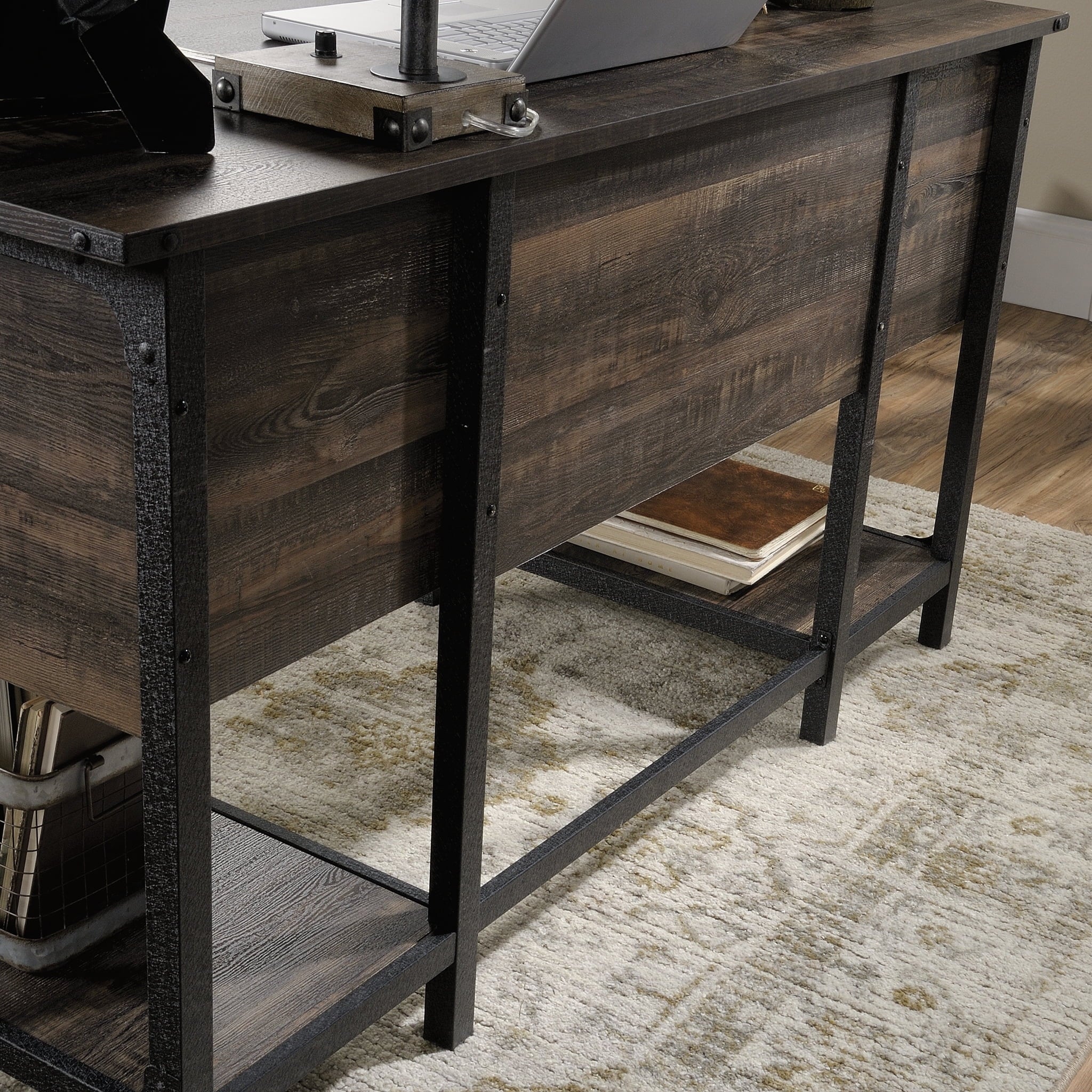 Sauder Steel River Small Computer Desk, Carbon Oak Finish