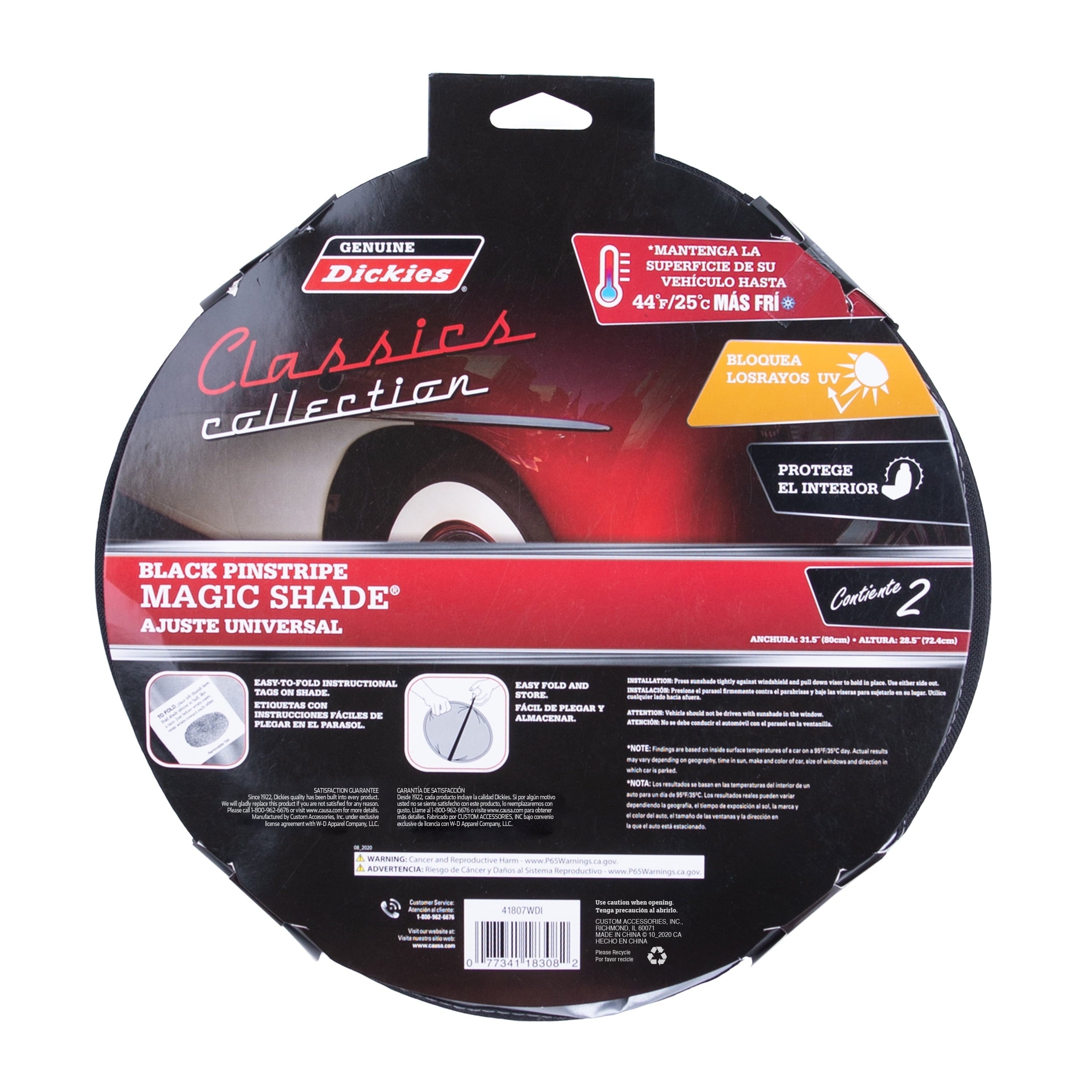 Genuine Dickies Classics Pinstripes Auto Twist Sunshade, Black and Gray, 41807WDI