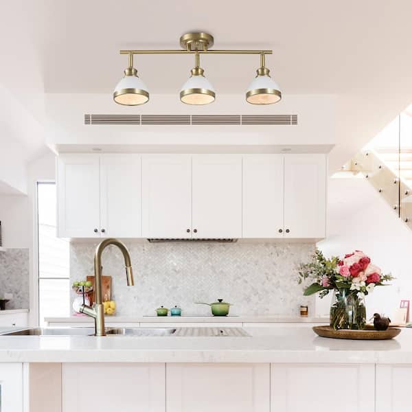 1.8 ft. 3-Light Matte Brass Fixed Track Lighting Kit with Matte White Shades