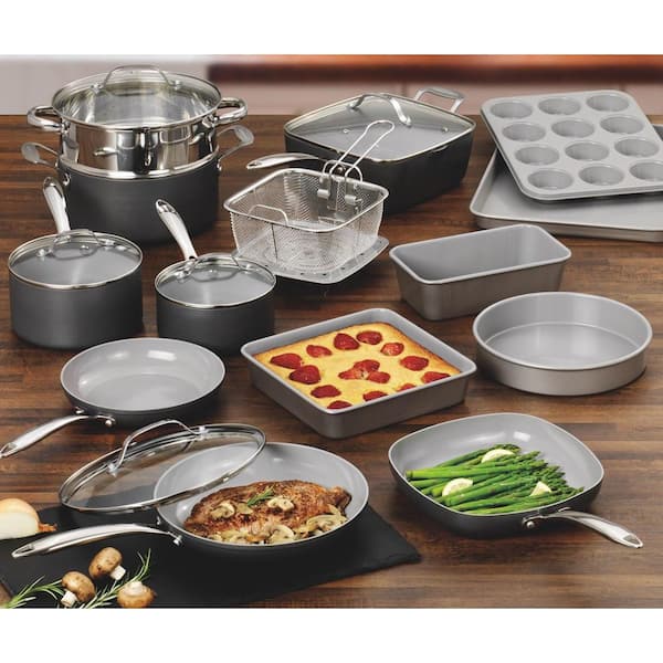 Professional 20-Piece Aluminum Hard Anodized Diamond and Mineral Coating Nonstick Premium Cookware and Bakeware Set