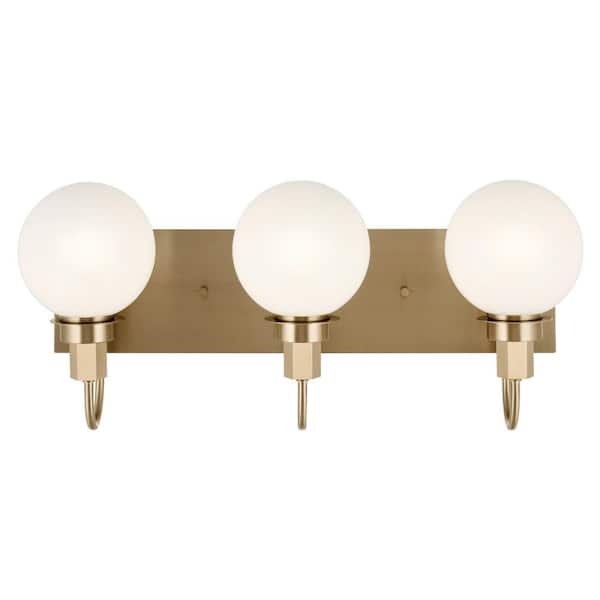 Hex 22.75 in. 3-Light Champagne Modern Bathroom Vanity Light with Opal Glass Shades