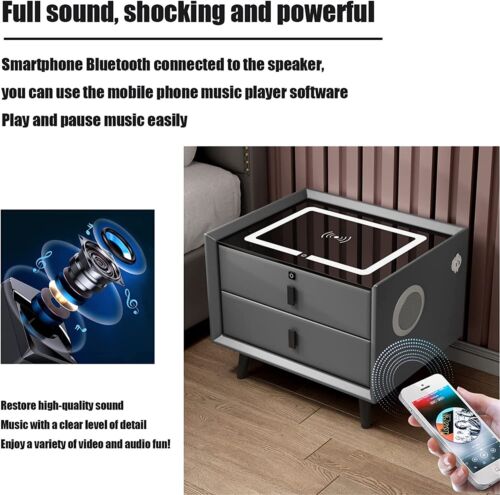 Bedside tables Nightstand With Fingerprint Lock Drawer, Smart Nightstand