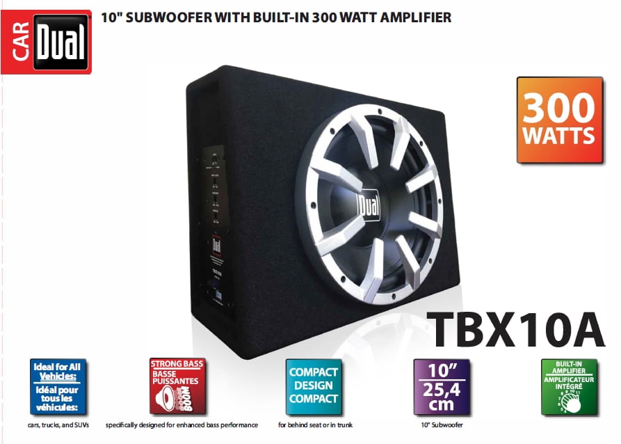 Dual Electronics TBX10A 10-inch, Enclosed Subwoofer with Built-in 300 Watt Amplifier