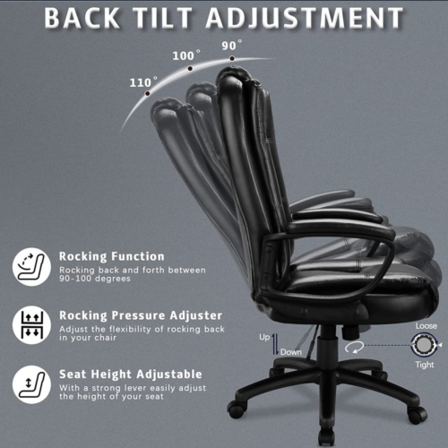 Heavy Duty Leather Office Rolling Computer Chair High Back Executive Desk Black