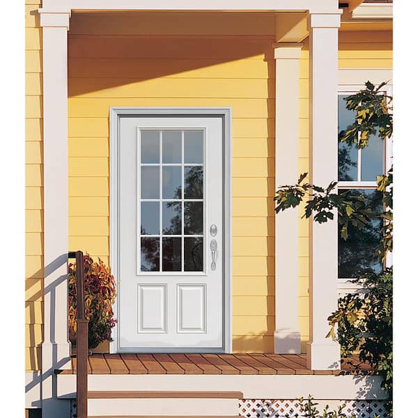 36 in. x 80 in. 12-Lite Primed Steel Prehung Left-Hand Inswing Prehung Front Door with Brickmould