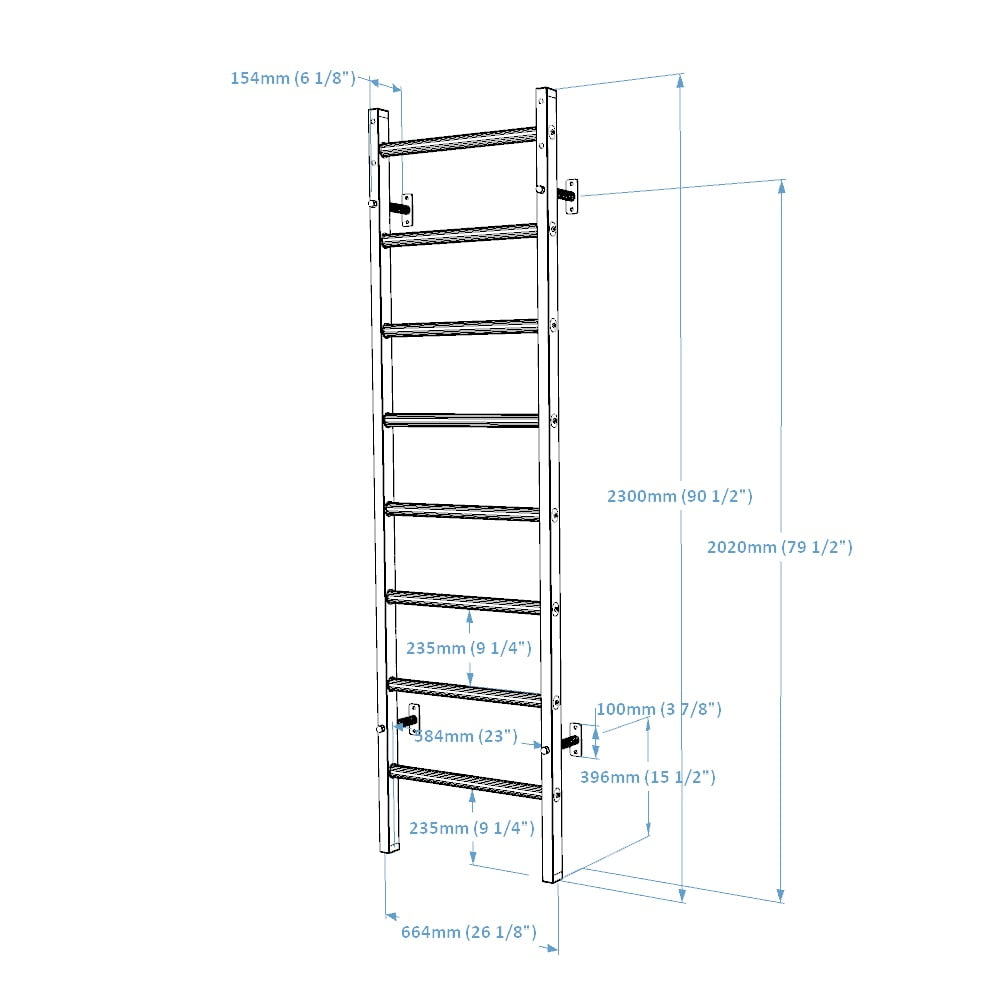 BenchK 200 White Wall bars with a steel frame and 8 solid beech rungs