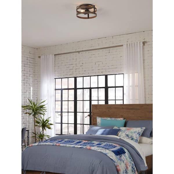 Gulliver 22 in. 2-Light Graphite and Weathered Driftwood Farmhouse Flush Mount Ceiling Light