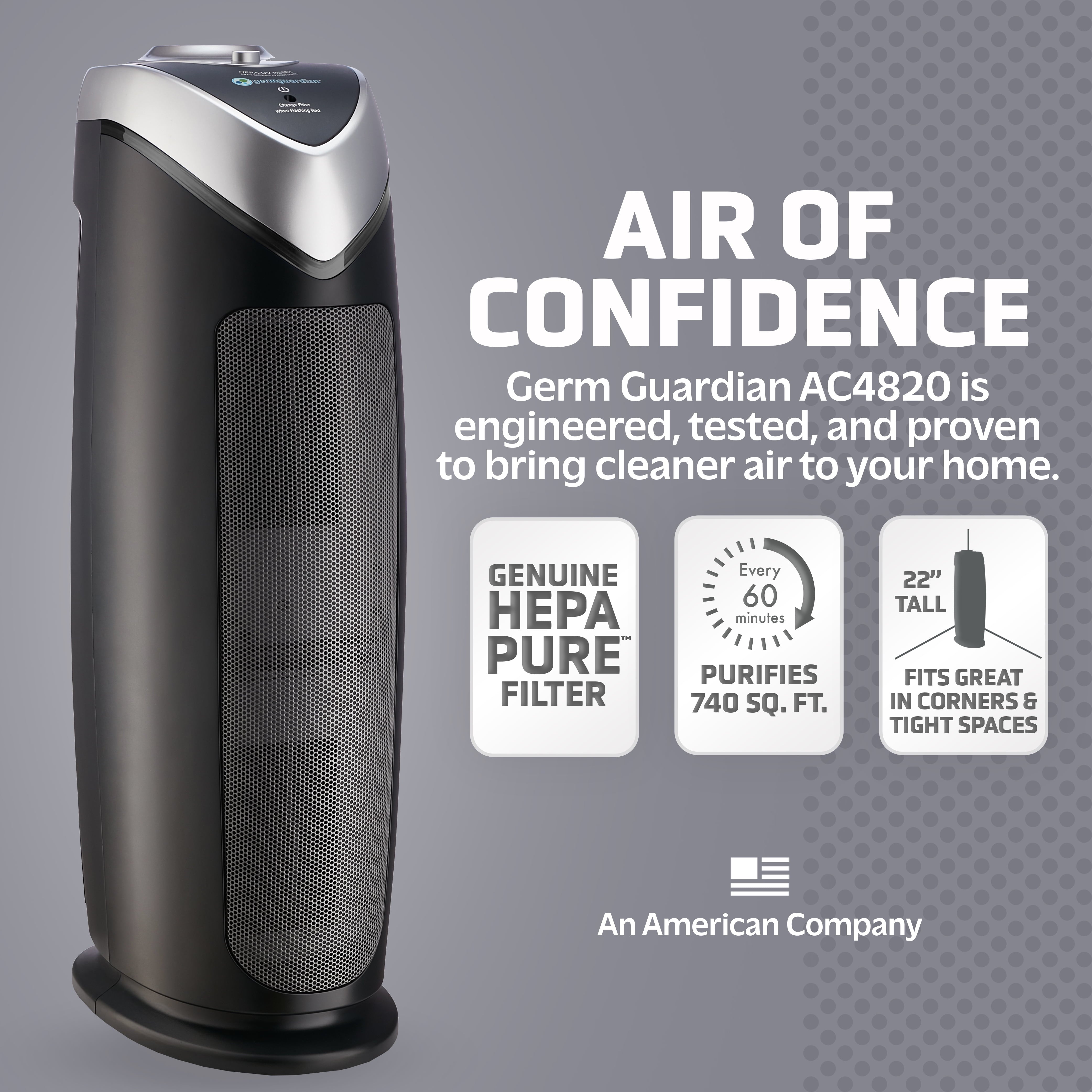 Germ Guardian Tower Air Purifier with HEPA Filter for Rooms up to 740 sq. ft. AC4820
