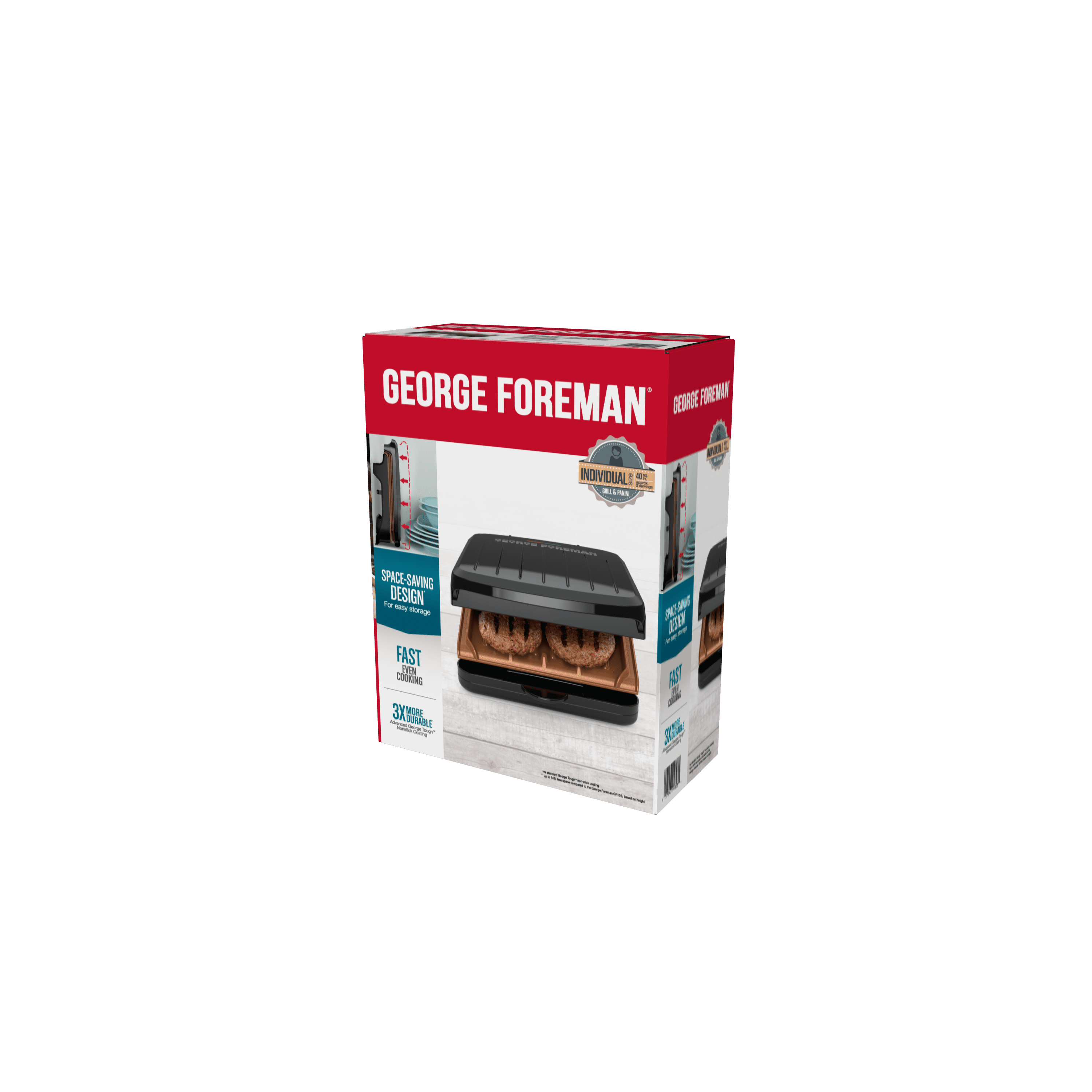 Foreman Electric Indoor Grill and Panini Press, Black with Copper Plates, Serves 2, Classic Plate, GRS040-Series