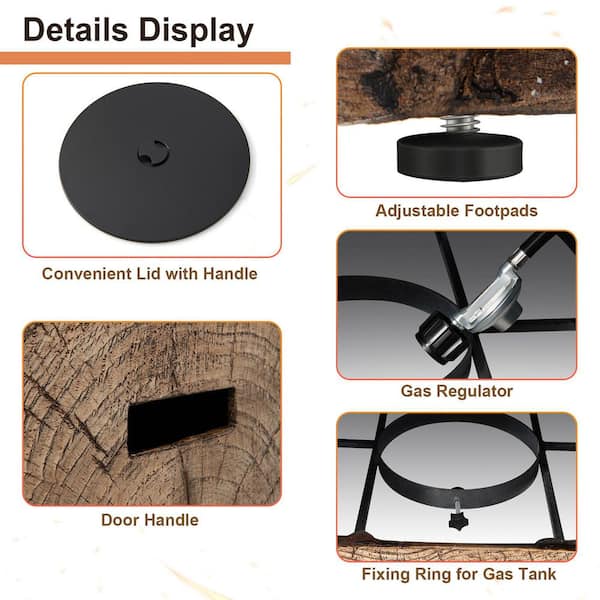 Rectangle Propane 40 in. Stone Metal Fire Pit Table Wood-Like Surface with Lava Rock PVC Cover