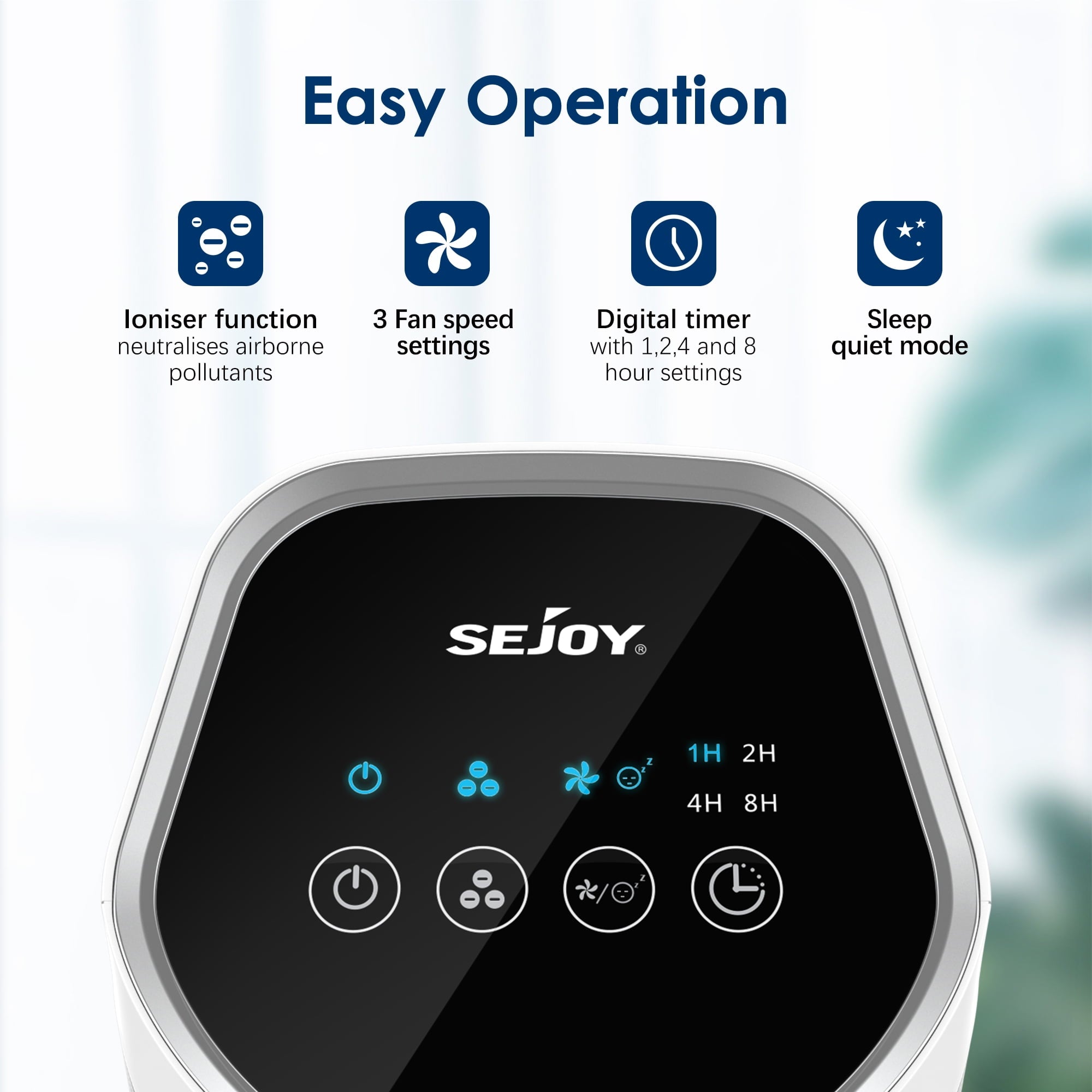 Sejoy Air Purifier True HEPA Filter, 99.9% Removal, 3 Speeds and Timer, up to 200 SQ. ft