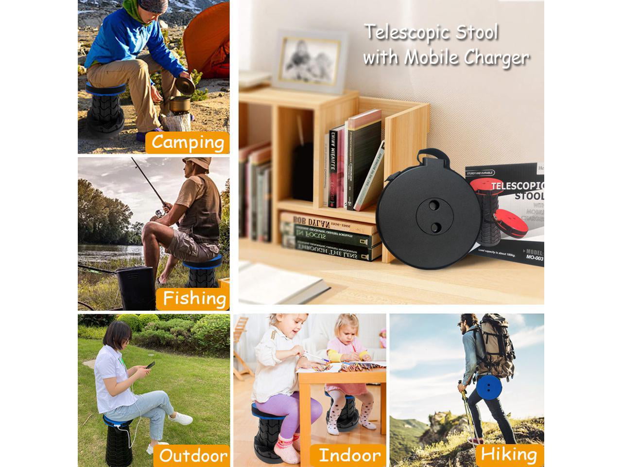 Retractable Telescopic Camping Stool with Mobile Charger