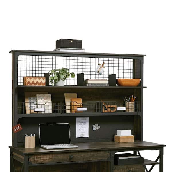 Steel River Carbon Oak Computer Hutch with Adjustable Shelves