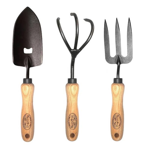 3-Piece Garden Tool Set for Dad, 12 in. L Bottle Opener Trowel, 10.8 in. L Hand Fork, 11.5 in. L 3-Tine Cultivator