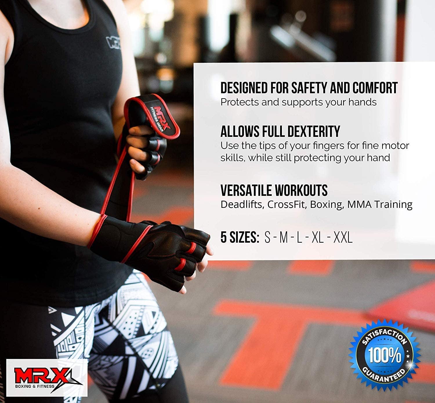 MRX Weight Lifting Gloves Gym Power Training Fitness Bodybuilding Glove Long Wrist Strap Black / Red M