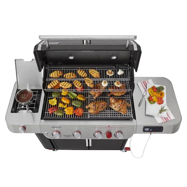 Genesis E-435 4-Burner Propane Gas Grill in Black with Side Burner