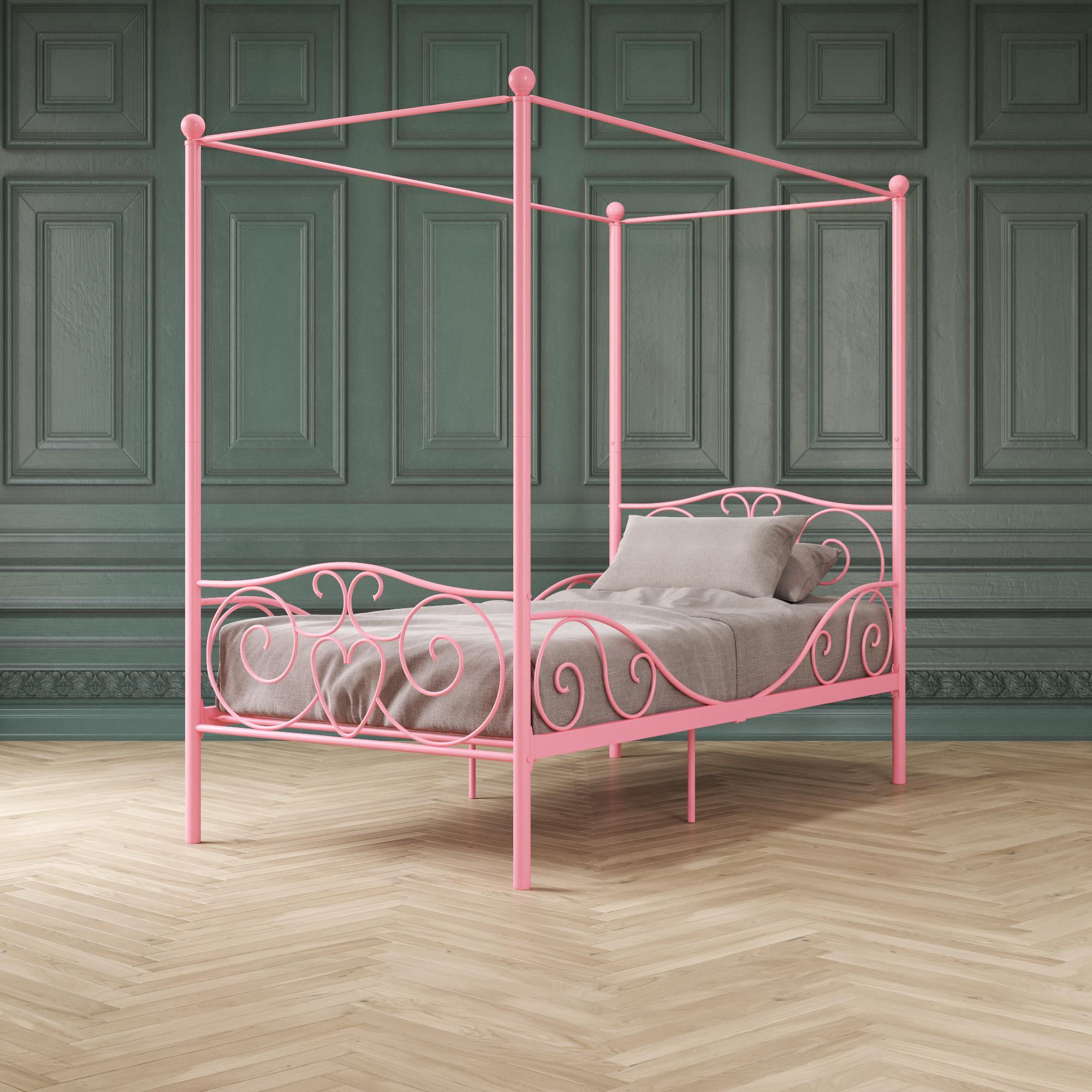 DHP Canopy Metal Bed, Twin, Pink