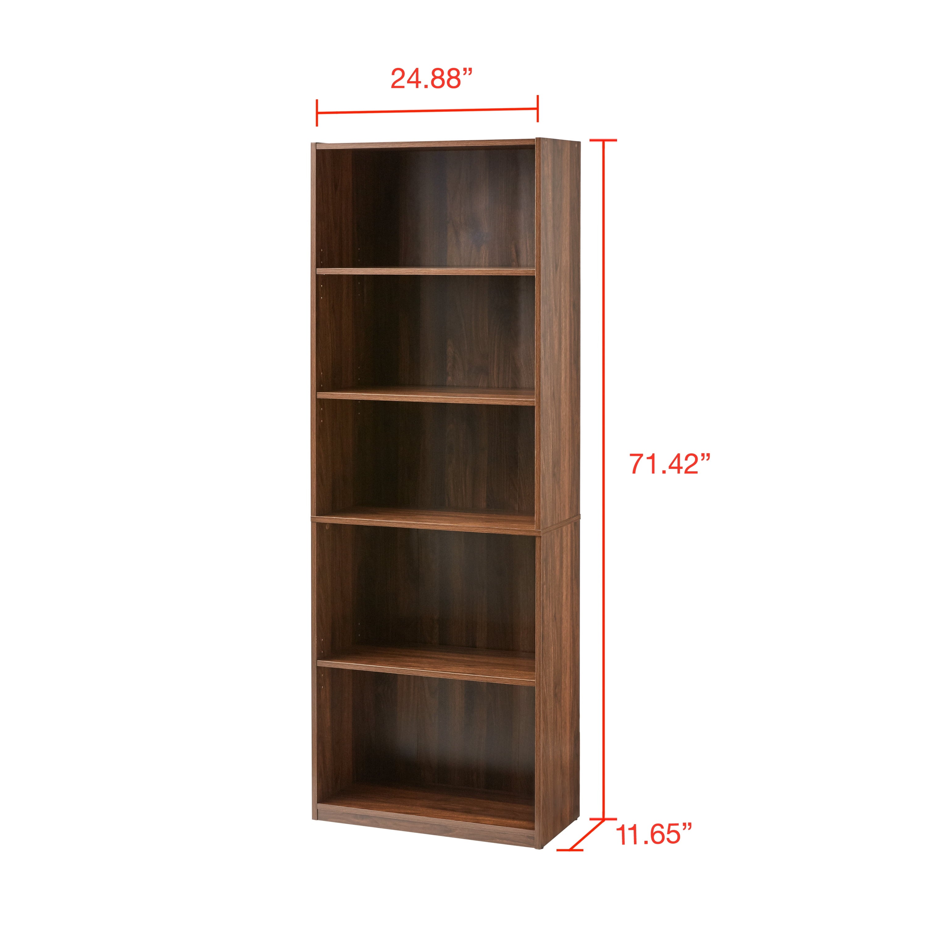 Mainstays 5-Shelf Bookcase with Adjustable Shelves, Canyon Walnut