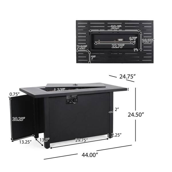 Haraldson Black Rectangular Metal Fire Pit