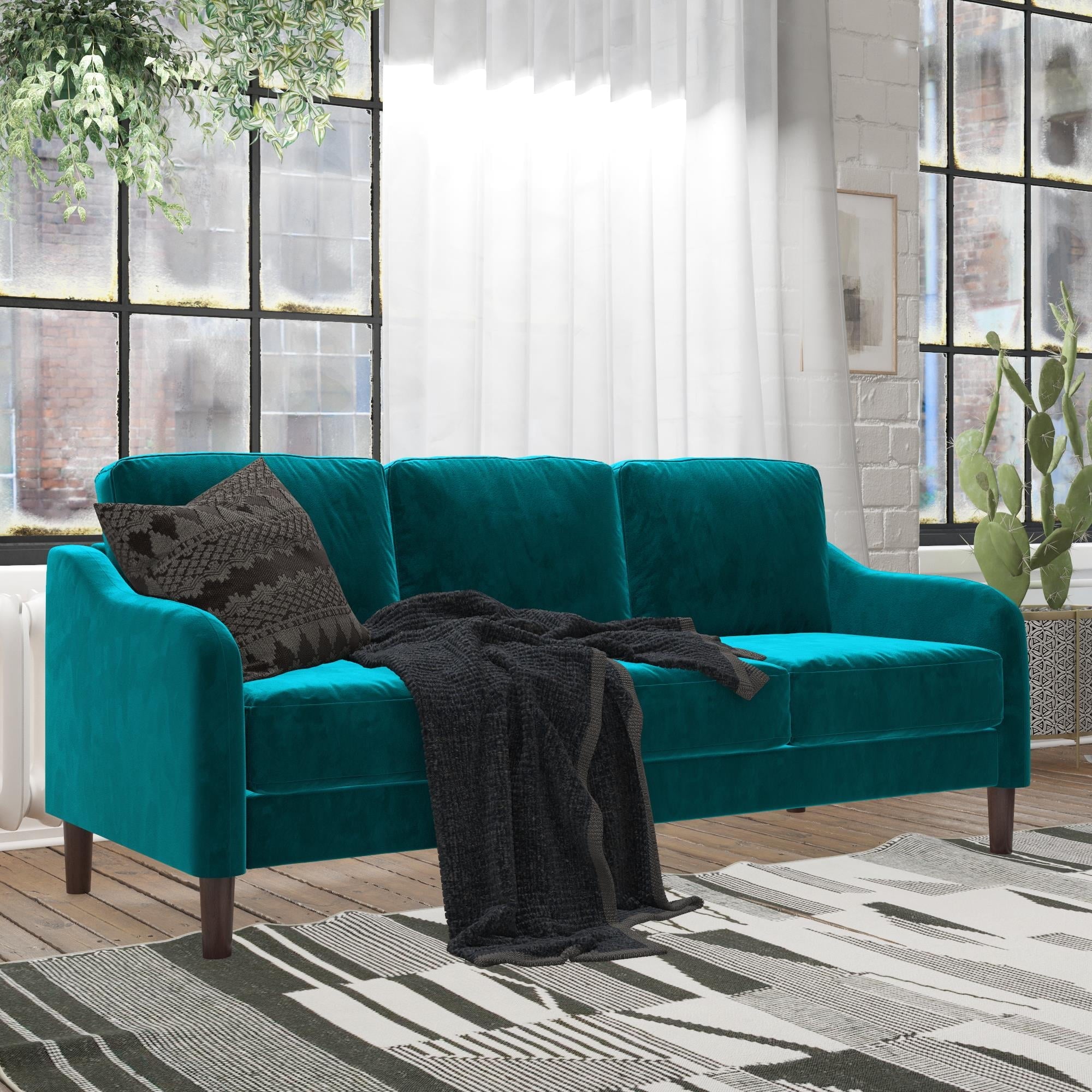 DHP Marbella 3-Seater Sofa Couch, Living Room Furniture, Green Velvet