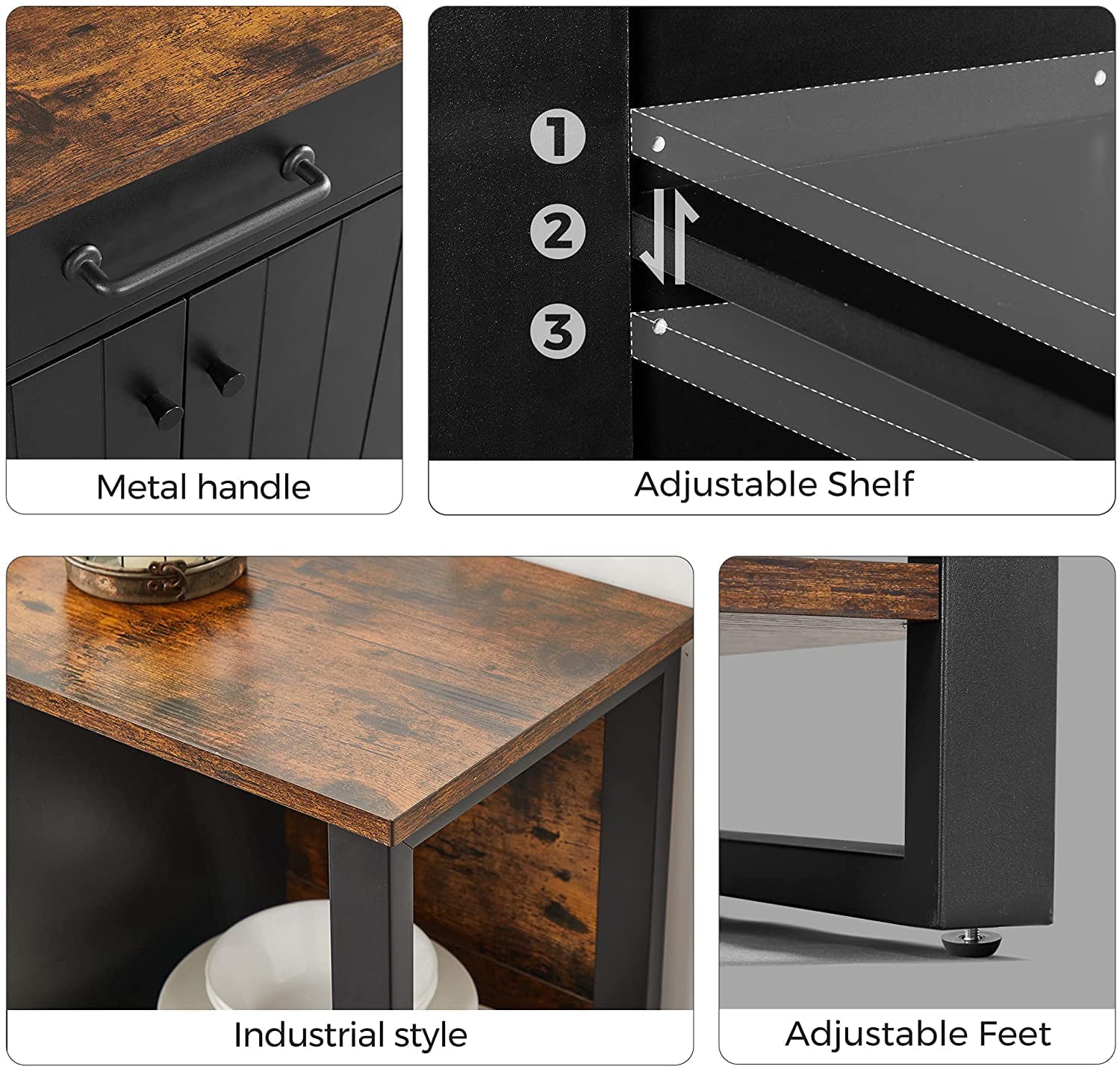 VASAGLE Buffet Cabinet, Sideboard for Living Room, Rustic Brown and Black