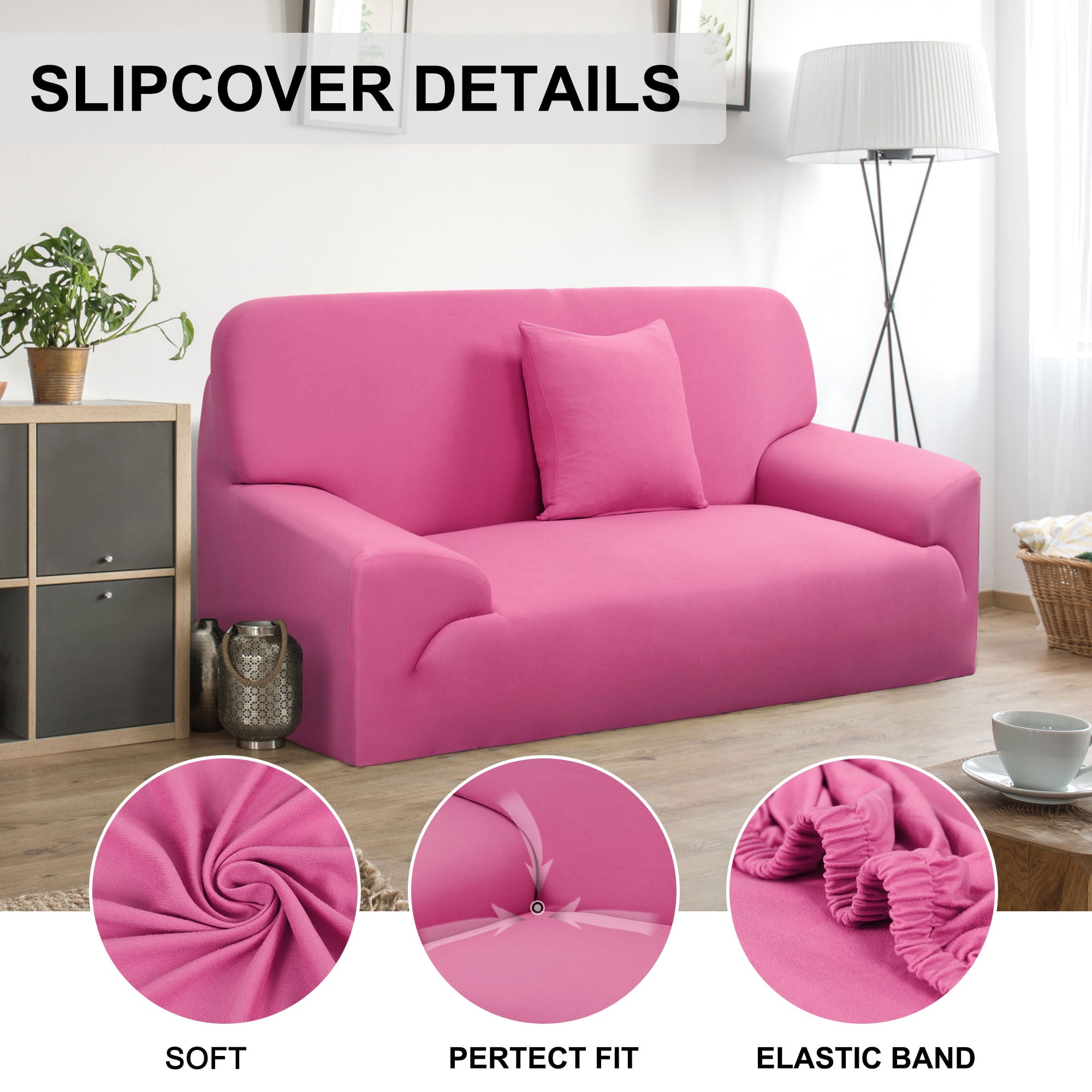 PiccoCasa Thick Stretch Sofa Cover 4 Seater Solid Couch Cover, Fuchsia