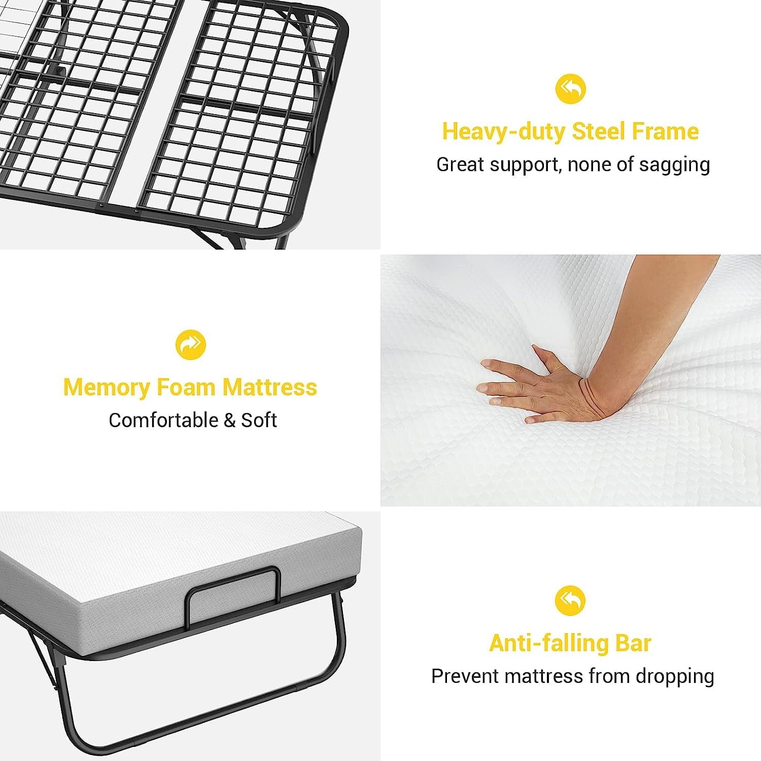 Homieasy Folding Bed with Mattress, 6 Adjustable Positions Backrest, Rollaway Bed for Adults with Memory Foam Mattress and Metal Frame, Portable Bed with Storage Cover, Cot Size (75” x 31”)