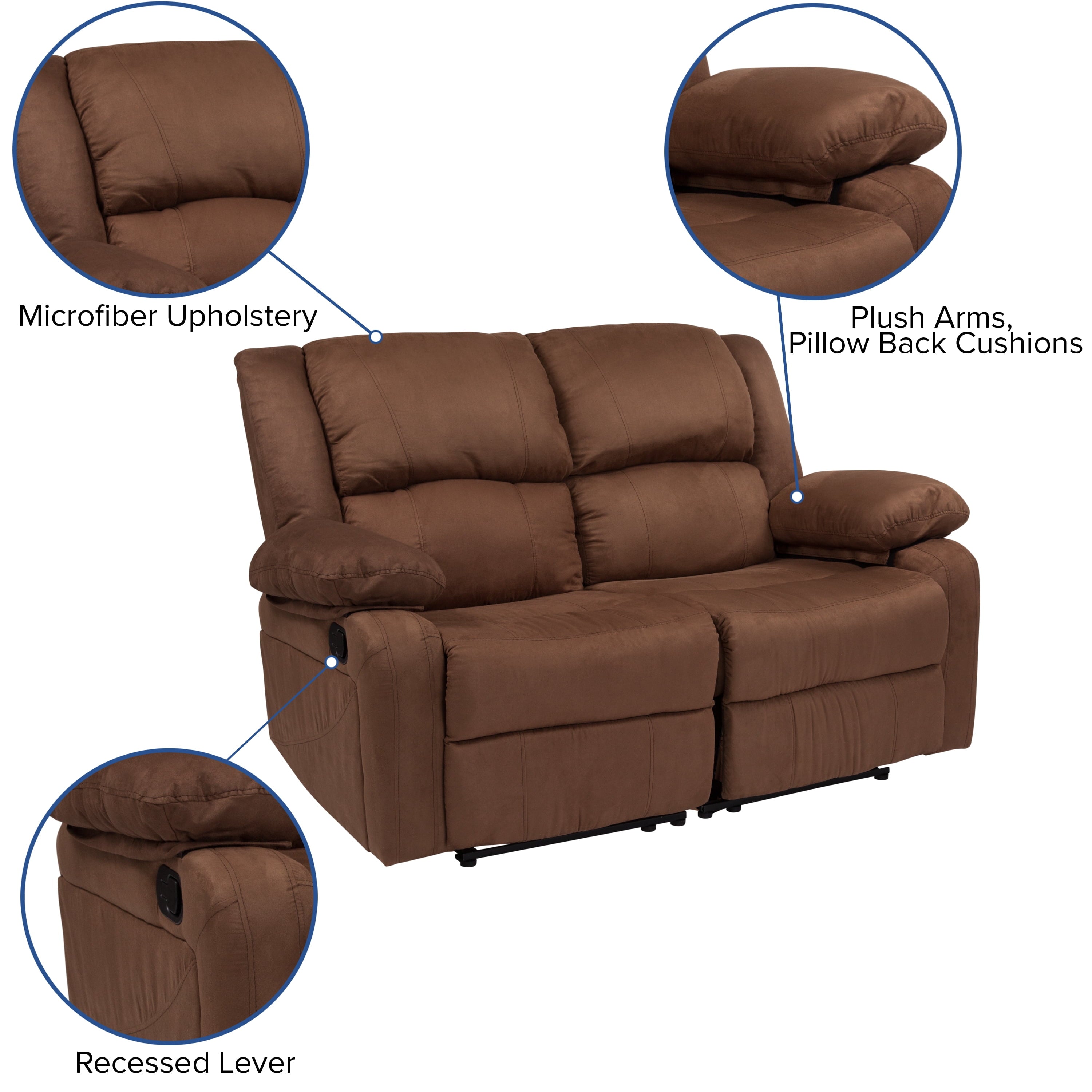 Emma + Oliver Chocolate Brown Microfiber Loveseat with Two Built-In Recliners