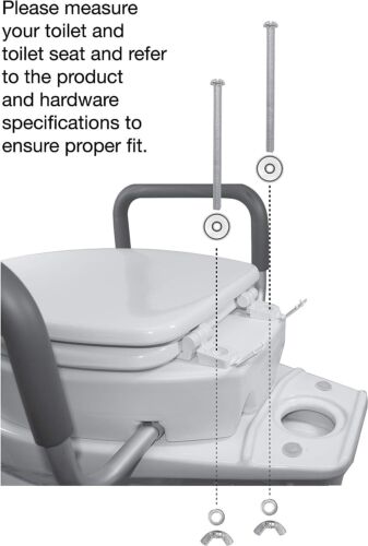 Raised Elevated Toilet Seat - Elongated Toilet Riser with Padded Aluminum Arms