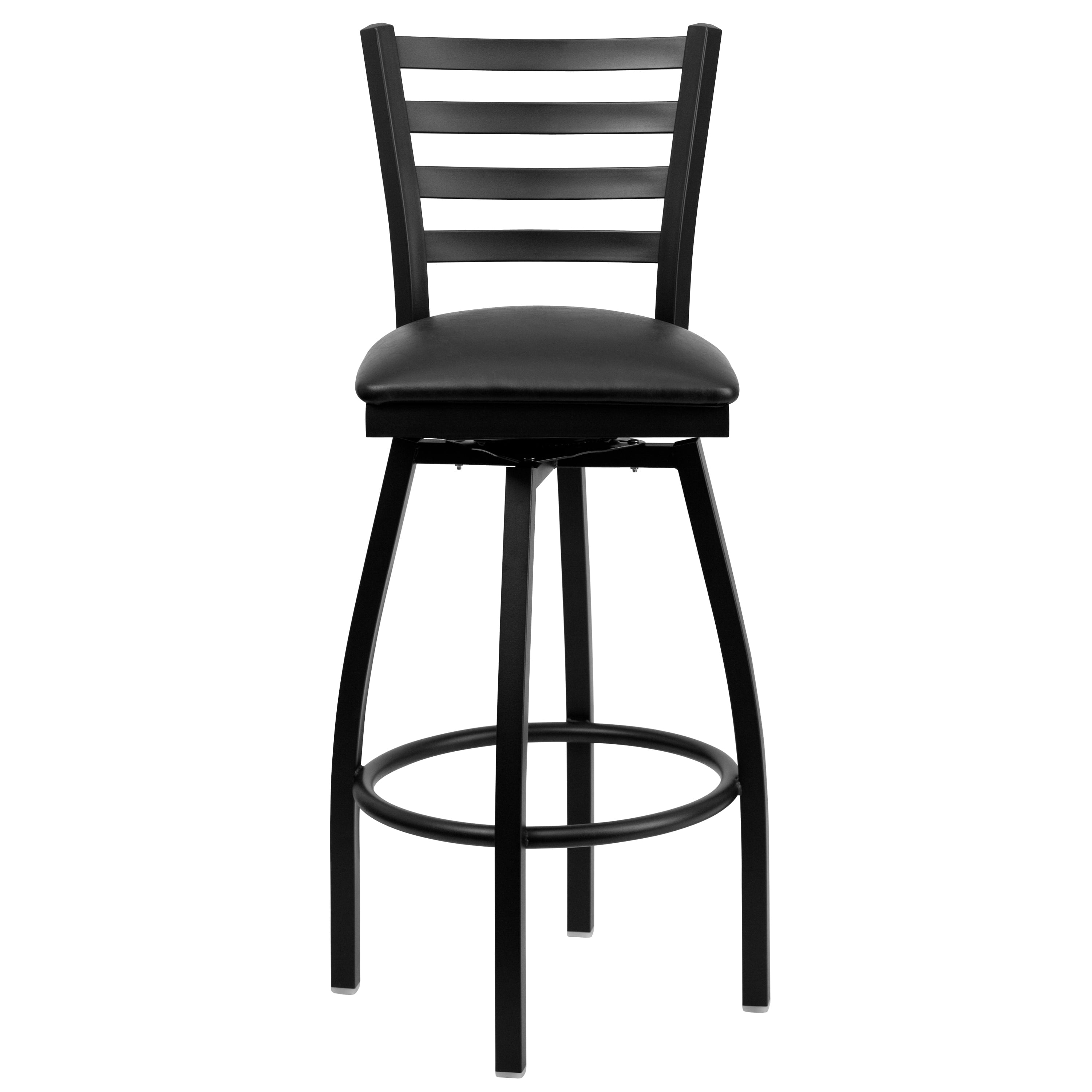 Flash Furniture HERCULES Series Black Ladder Back Swivel Metal Barstool - Black Vinyl Seat
