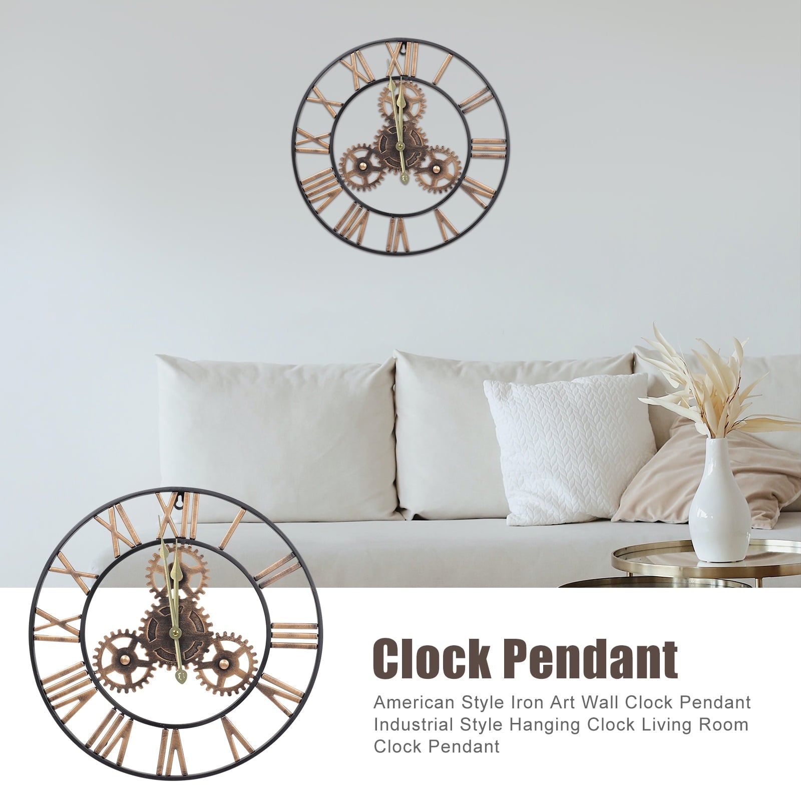 Homemaxs 1Pc Round Wall Clock American Style Wall Clock Simple Living Room Hanging Clock