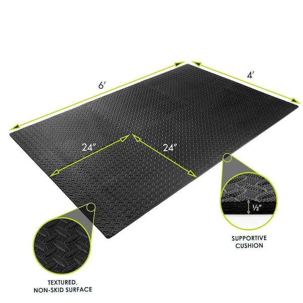 Exercise Puzzle Mat Black 24 in. x 24 in. x 0.5 in. EVA Foam Interlocking Anti-Fatigue Exercise Tile Mat (6-Pack)