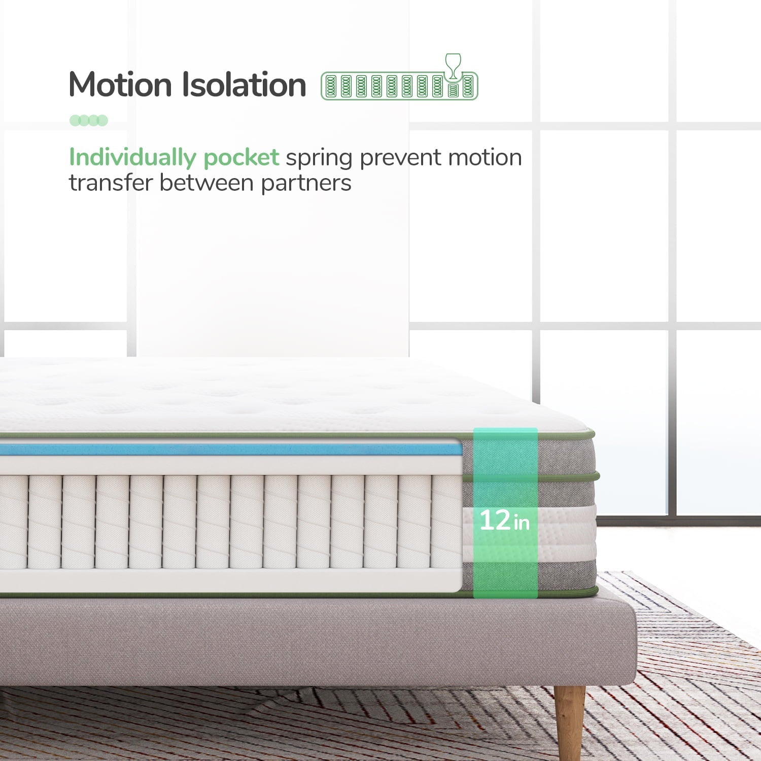 12 inch Queen Mattresses, Pocket Spring Hybrid Mattress with Gel Memory Foam for Cool Sleep