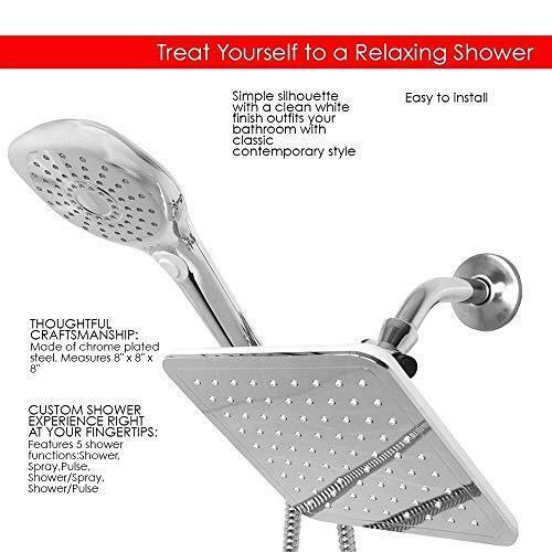 Home Basics, Silver 5 Function Dual Shower Massager with Rainfall Head Set