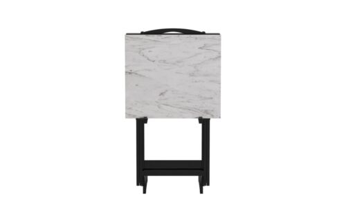 5-piece Faux Marble Folding TV Tray Snack Side Table Set Living Home Room White