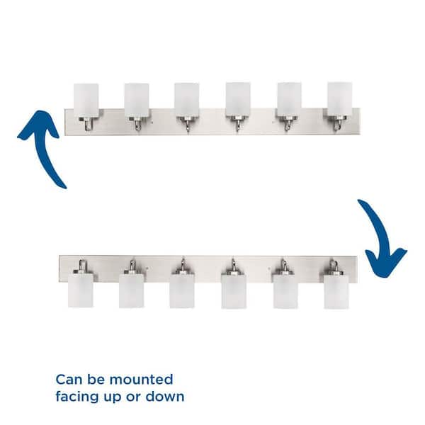 Merry Collection 48 in. 6-Light Brushed Nickel and Etched Glass Transitional Style Bath Vanity Wall Light