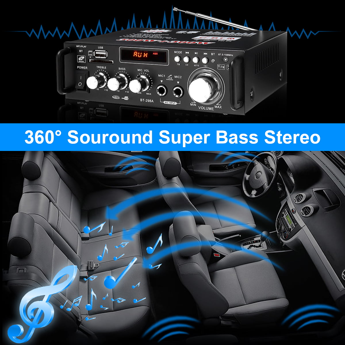 600W 4-16Ohm Amplifier with bluetooth LCD Digital Display Stereo Audio HiFi Amp MP3/USB/SD Car / Home / Theater