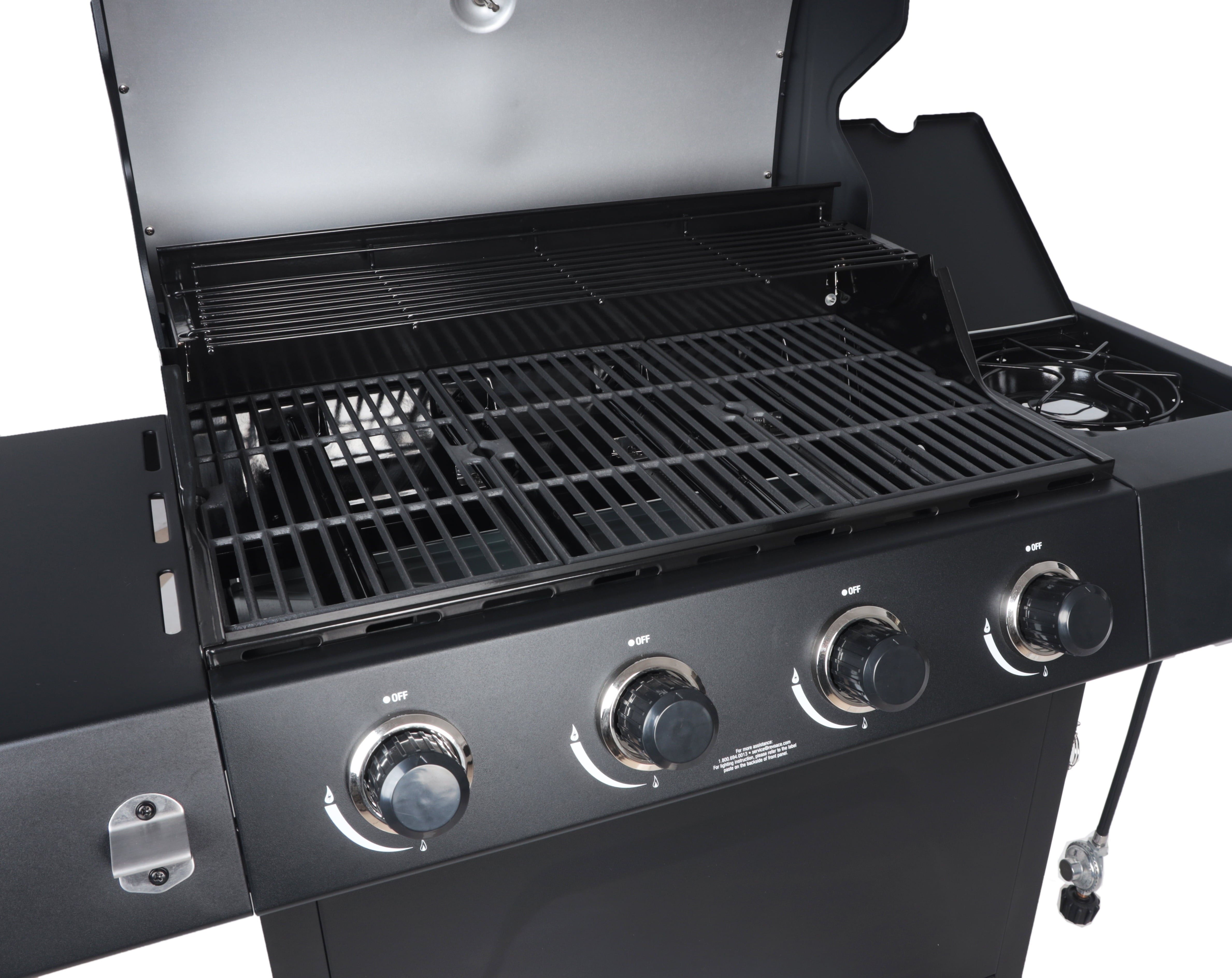 RevoAce 4-Burner Propane Gas Grill with Side Burner, Stainless Steel & Black
